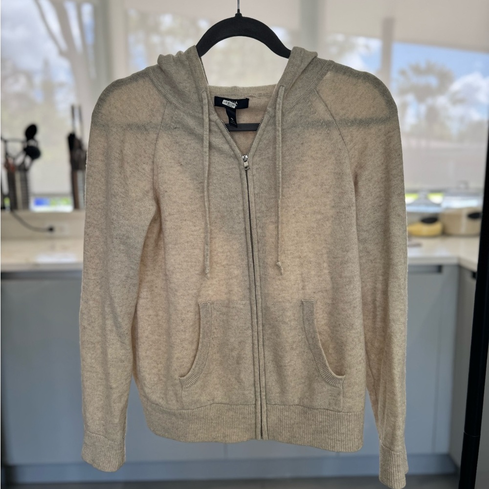 AQUA 100% Cashmere Tan Zip-Up Hoodie